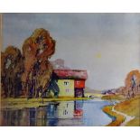 Large signed Watercolour, depicting a River Scene with Mill, signed LL”Littlejohn” dated 1923(?),