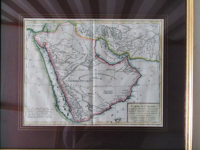 A framed French Map, “Carte de l'Arabie”, depicting (the then) Arabia, the Red Sea, Persian Gulf, - Image 2 of 10