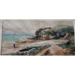C19th British School framed Watercolour, signed G F Rice (LL), Coastal Scene with Figure, approx