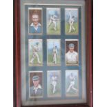 Framed Cricket interest Cigarette Cards "Will Cricketers 1928", part-set of 9, framed and glazed.