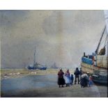 William Edward Norton (British, 1843-1916), Watercolour, Coastal Scene with Figures and Boats,