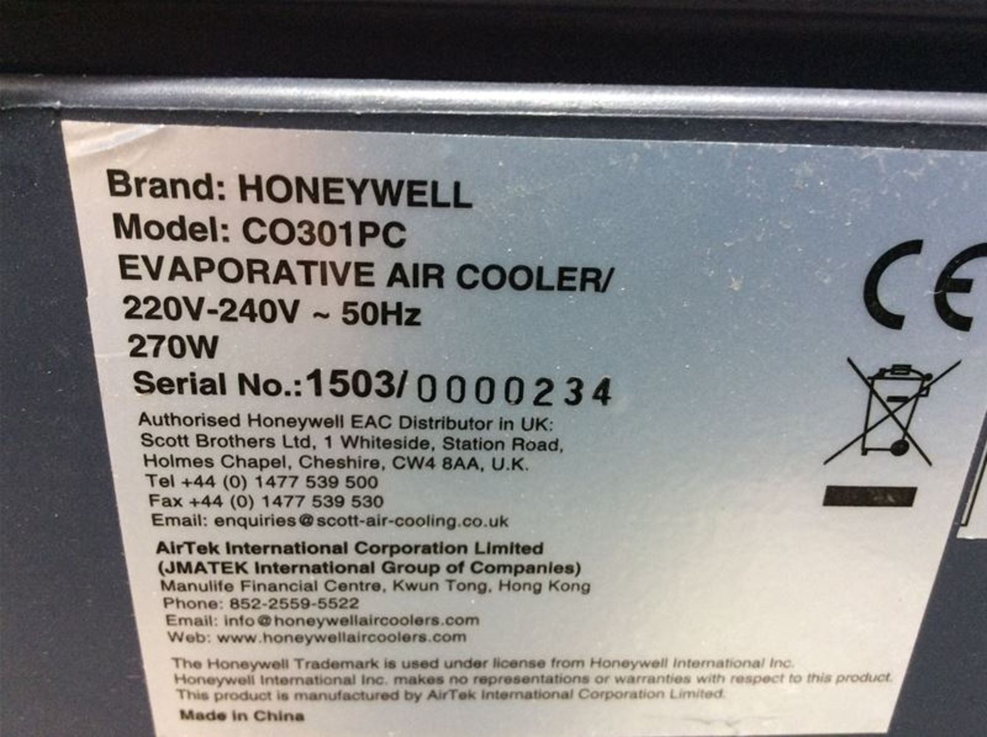 HONEYWELL C0301PC EVAPORATIVE AIR COOLER - Image 5 of 5