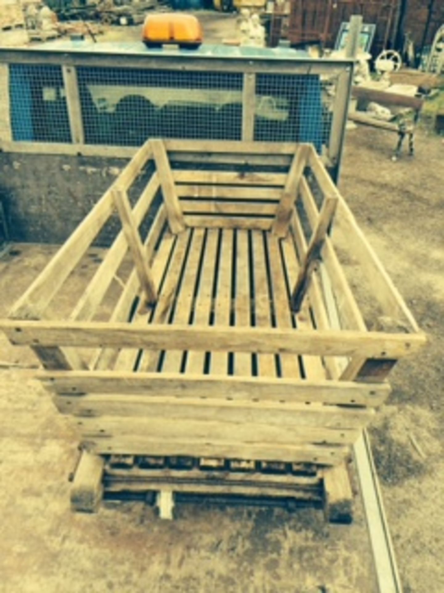 Large Lancashire Industrial Wooden Mill Cart on wheels with jockey wheel to manoeuvre easily.  In go