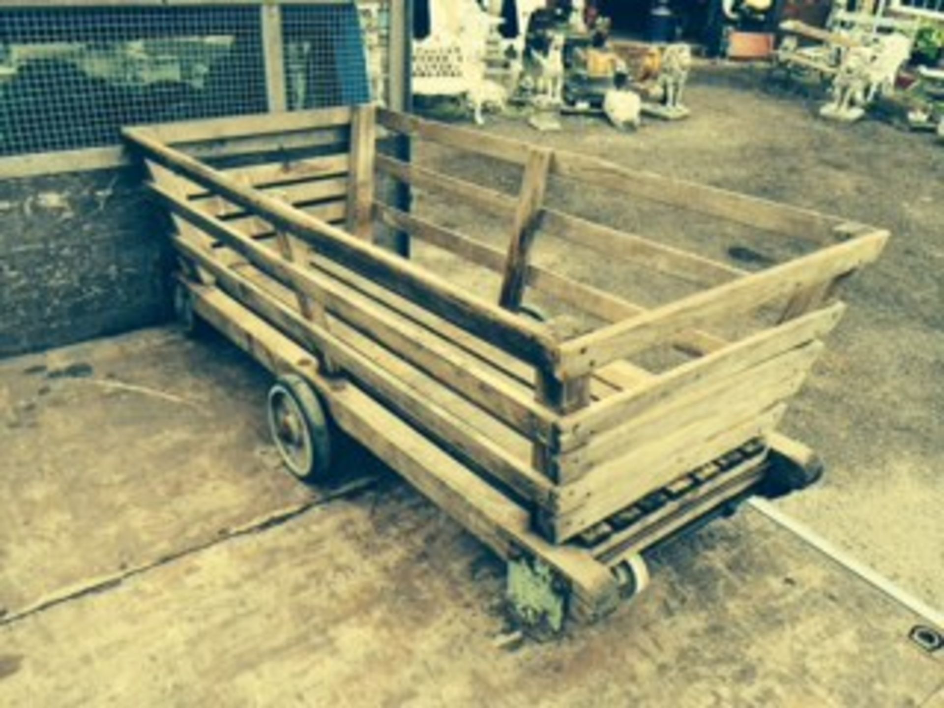 Large Lancashire Industrial Wooden Mill Cart on wheels with jockey wheel to manoeuvre easily.  In go - Image 2 of 2