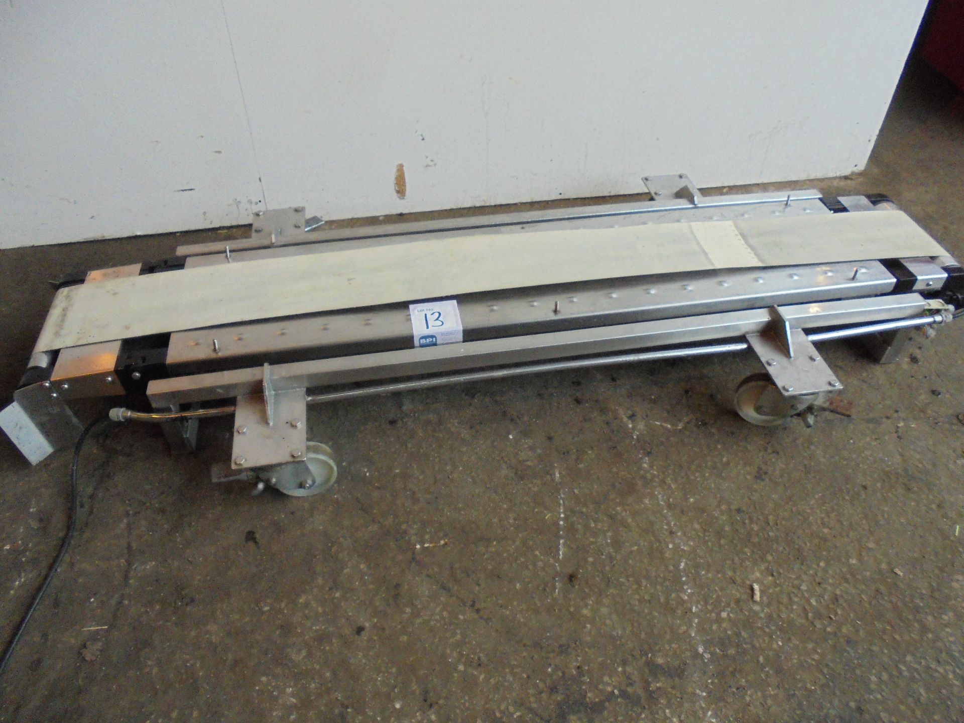 Syspal Mobile Stainless Steel Low Level Conveyor, 2200 x 200mm, 415V