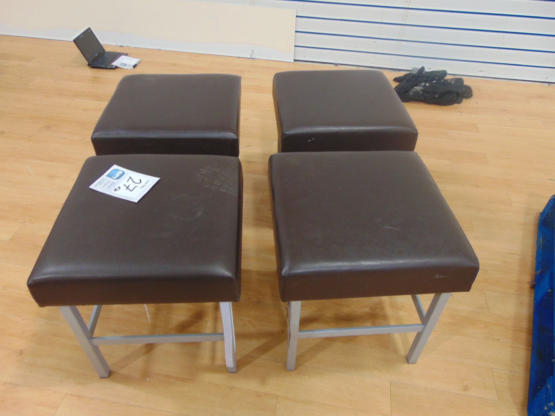 Quantity Of 4 Brown Leather Look Stools