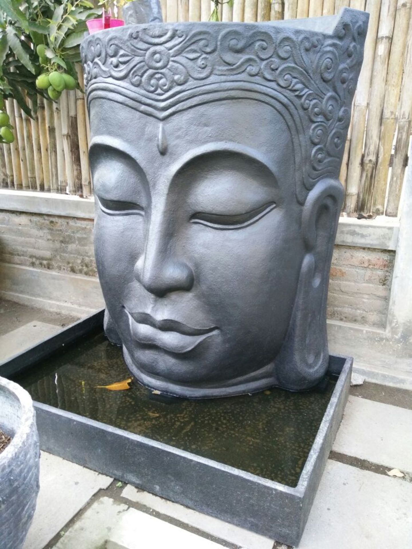 NEW MASSIVE CRATED WATER WALL FOUNTAIN AND TROUGH WITH BUDDHA HEAD FINISHED IN BRONZE