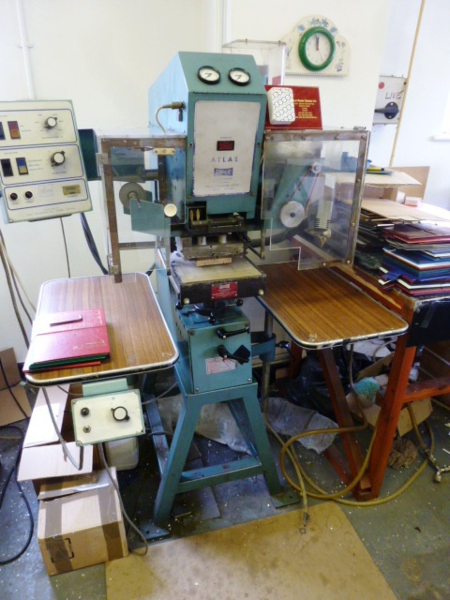 P.B & E ATLAS. Age 1979, Foil Embossing Machine, Semi automatic hand-fed machine for foil or blind