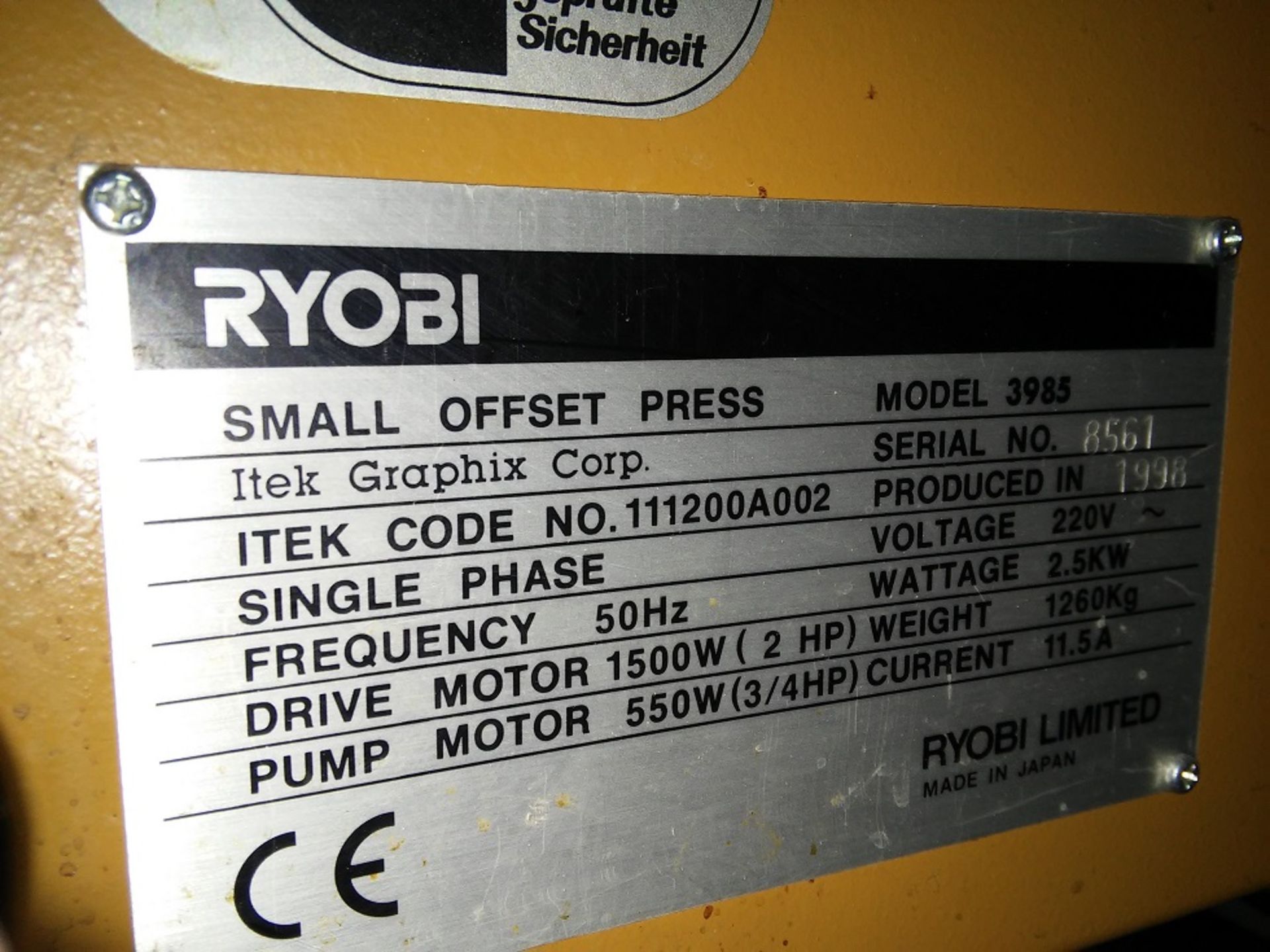 Ryobi 3302/Itek 3985 2 colour offsetpress Age 1998, Paper size 34 x 45 cm, Universal tack feeder, Di - Image 11 of 24