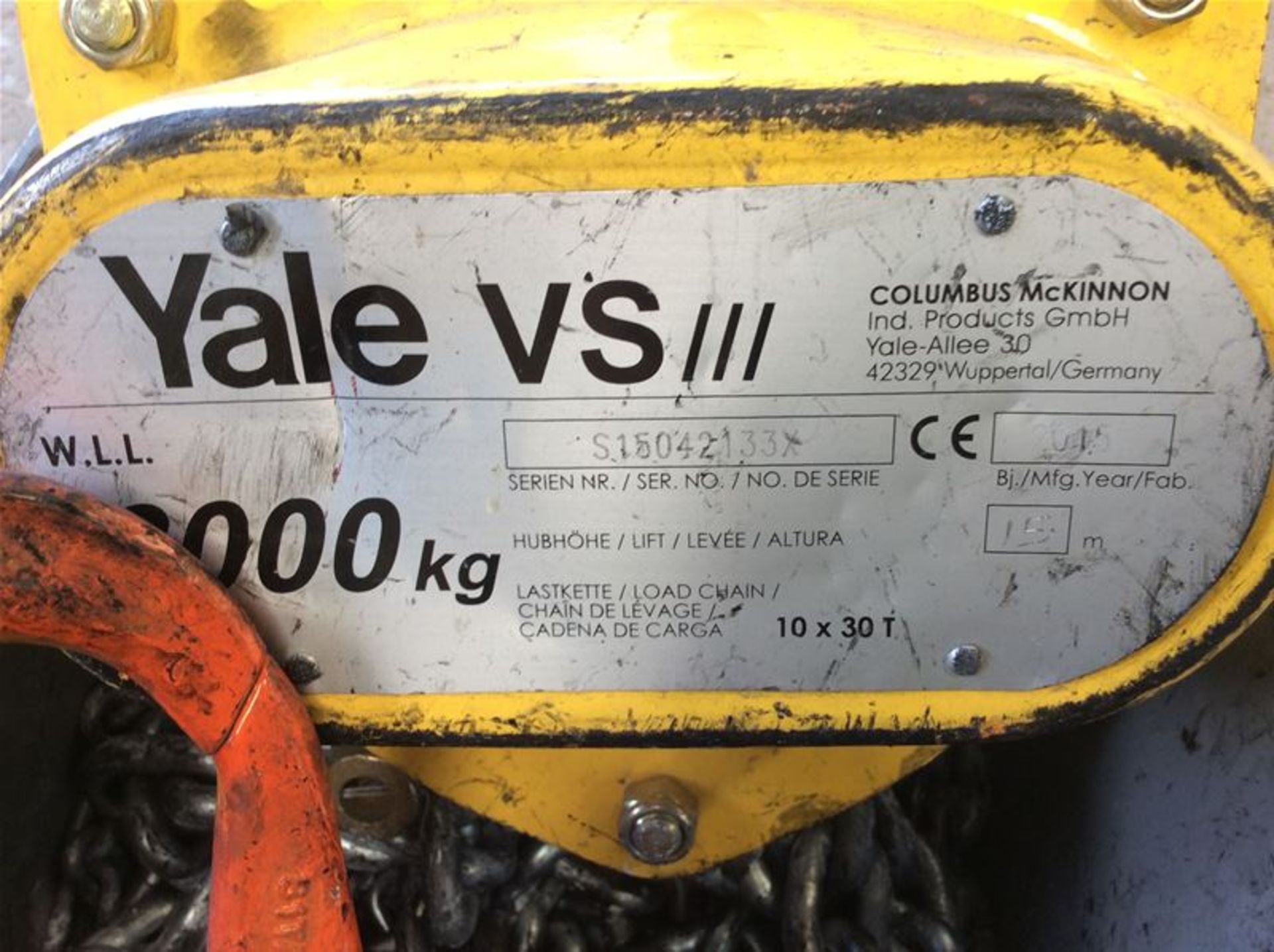 YALE VS 3 3000KG CHAIN HOIST-15M LIFT - Image 2 of 2