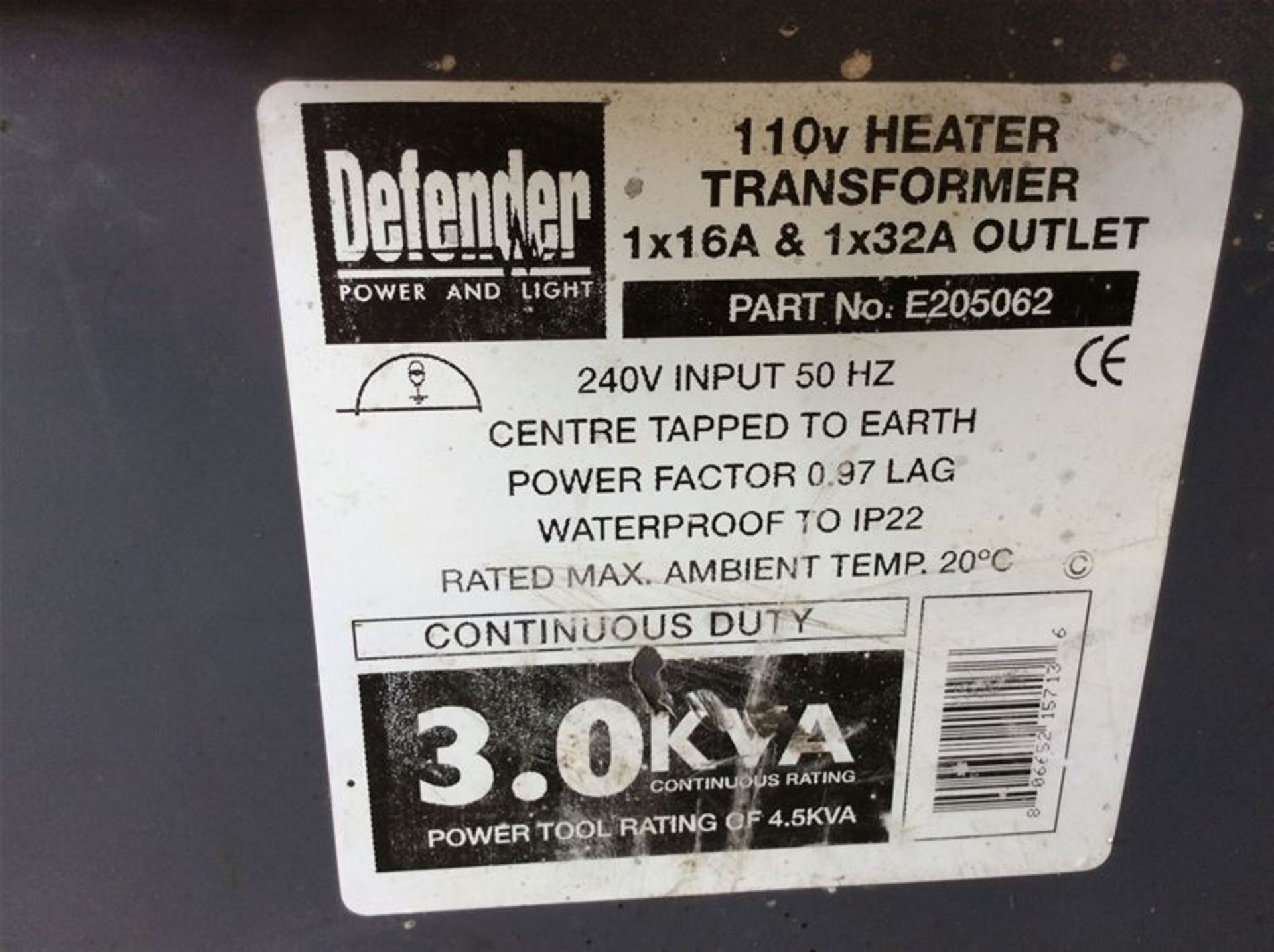 DEFENDER 3KVA HEATER TRANSFORMER -110V - Image 2 of 2