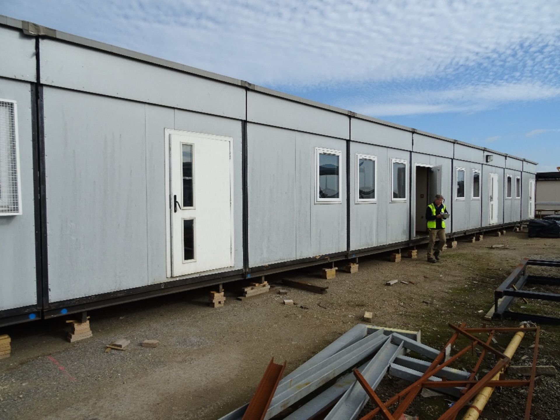 9 Bay Plastisol Single Storey Modular Classroom Building with PVC Windows & Security Grills, 9.6m x