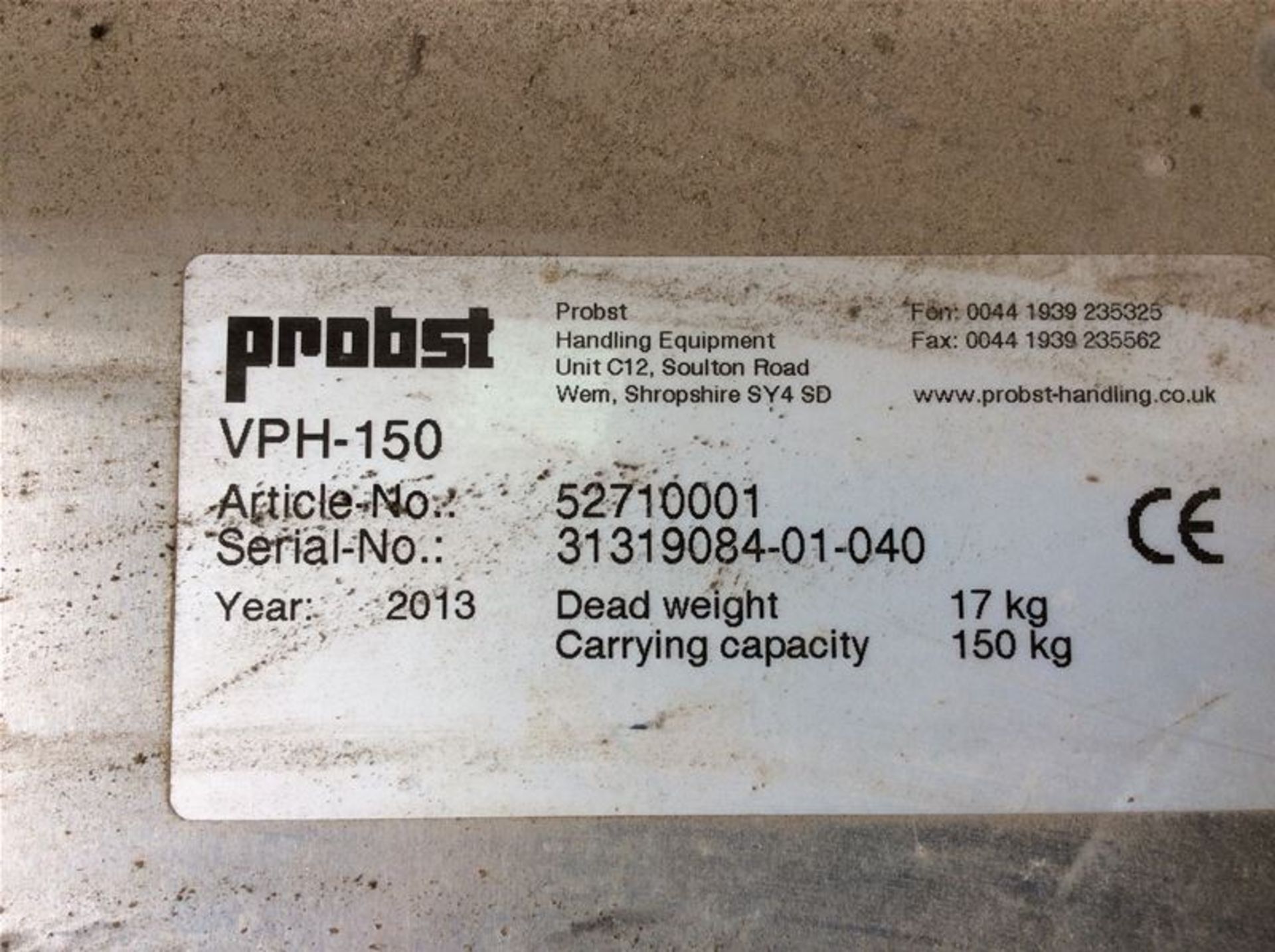 PROBST VPH-150 BATTERY VACUUM PUMP/SLAB LIFTER - 150KG - Image 2 of 2