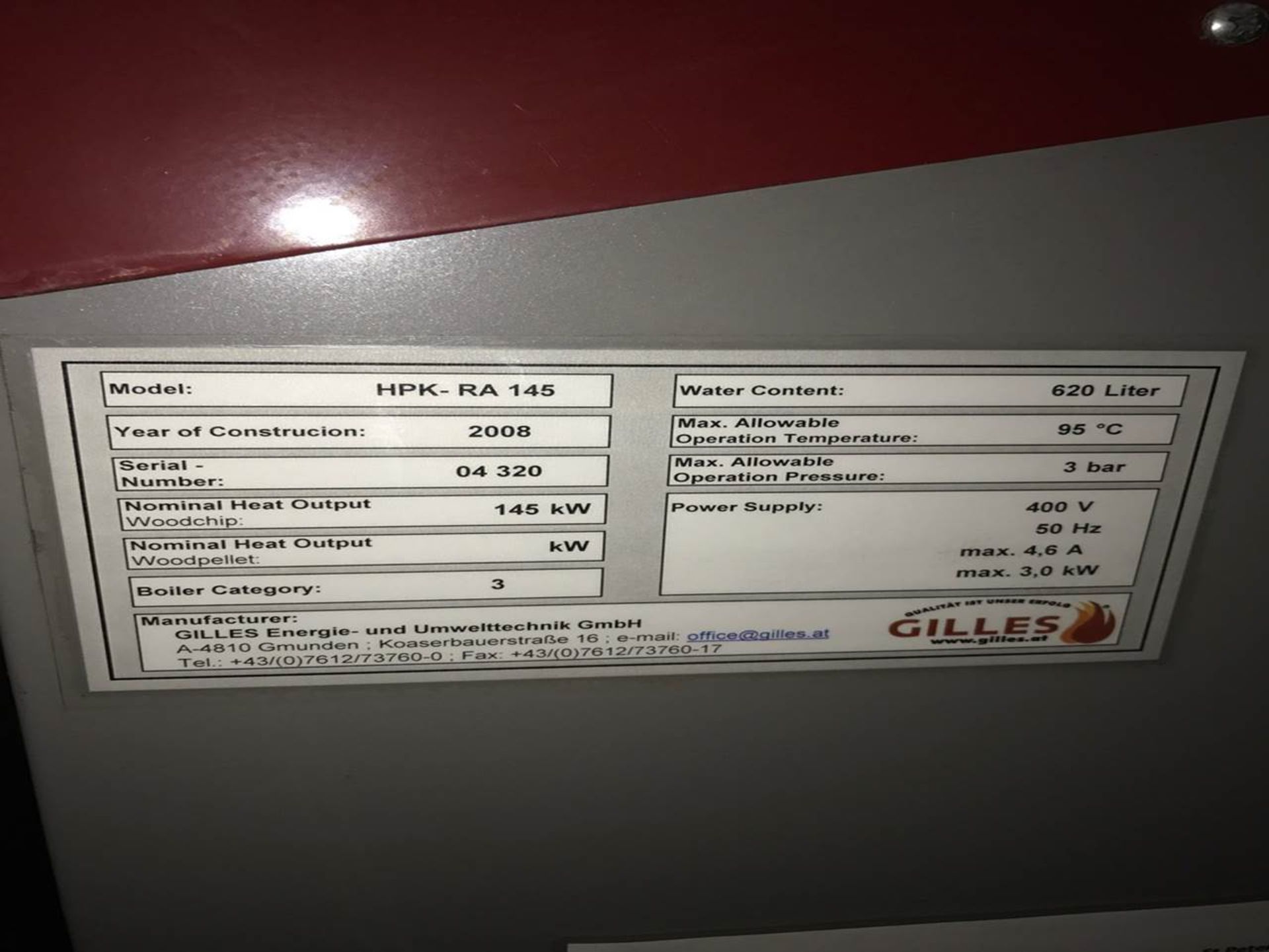 2008 GILLES Energie HPK - RA 145 Biomass Boiler. - Image 10 of 10