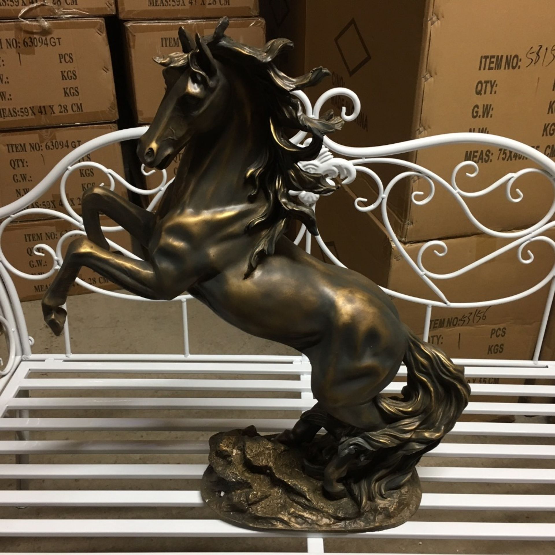 LUXURY BOXED REARING HORSE STATUE FINISHED IN BRONZE