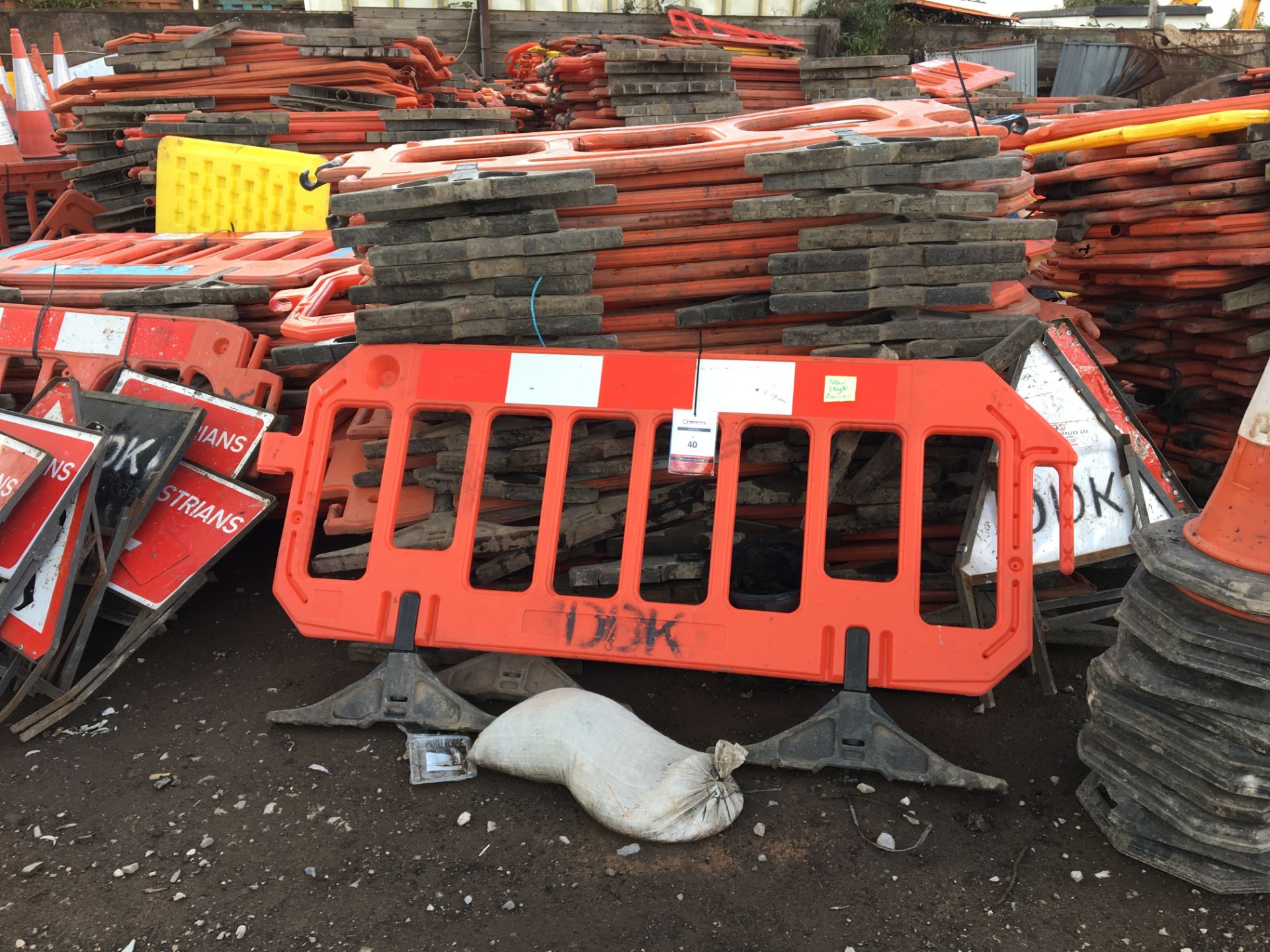 Quantity of plastic heavy duty road barriers (approx. quantity 600) etc.