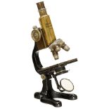 "Voigtlaender" Microscope, c. 1920 No. 51322, lacquered brass, blackened iron base, double mirror,