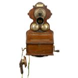 Wall Phone by Siemens & Halske, 1902 German telephone with wood case, no. 109400, dated 17.04.