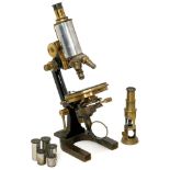 Brass Microscope by Reichert, Vienna, c. 1908 No. 36332, lacquered and burnished brass, signed on