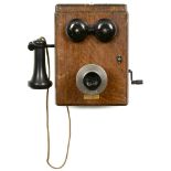 Western Electric Wall Telephone, c. 1913 Wooden case, crank-driven inductor, moveable microphone,