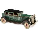 Unusual Japanese Toy Limousine Unmarked, painted wooden coachwork, metal chassis, lithographed tin