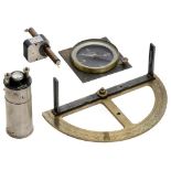 Group of Measuring and Surveying Instruments 1) 180° protractor with 2 sights, brass and steel,