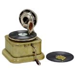 "Nirona" Gramophone, c. 1920 German tin toy gramophone, with unusual reflex-tone horn, original