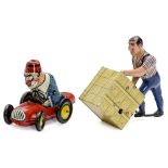 2 German Tin Toys, c. 1955 1) Hans Biller, Nuremberg. Clown "Bimbo", with artistic movements. - And: