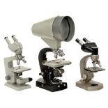 3 Large Research Microscopes, c. 1970 1) Carl Zeiss, Jena. With ground glass monitor, electrical