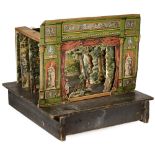 Extra-Large Paper Theater, c. 1890 Wooden box with storage drawer as stage, 6 different stage