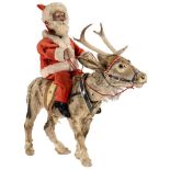 Santa Claus on Reindeer Automaton Nodder, c. 1940 Germany, Santa with attractively-modeled