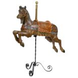 Rare Carved Carousel Goat, c. 1890 Probably France, carved wood, heavily-elaborated goatee beard,