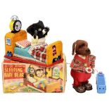2 Japanese Battery Toys 1) "Mr McPooch" by "Marusan". - And: 2) "Sleeping Baby Bear" by "Linemar",