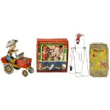 3 Mechanical Toys, 1930 onwards 1) Unique Art Rodeo Boy, clockwork, lithographed tin, with