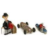 2 Mechanical Toys, 1955 onwards 1) Georg Fischer motorcycle no. GF207, lithographed tin, length