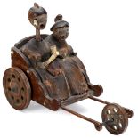 Japanese Kobe Toy Rickshaw, c. 1920 Carved and stained wood, figures with grotesque head movements