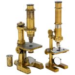 2 Berlin Compound Microscopes Original lacquered brass, in fitted mahogany cases. 1) Signed: "R.