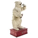 Rare Drinking Polar Bear Automaton by Decamps, c. 1920 With rabbit-fur-covered papier-mâché body,