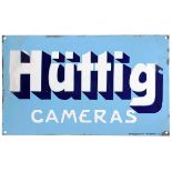 Emailleschild Hüttig Cameras, 1920er Jahre Hersteller: Emaillierwerk Radeberg, 50 x 30 cm,