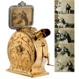Deutsches Jugendstil-Mutoskop, um 1900 Außerordentlich seltenes gußeisernes Tischmodell aus früher