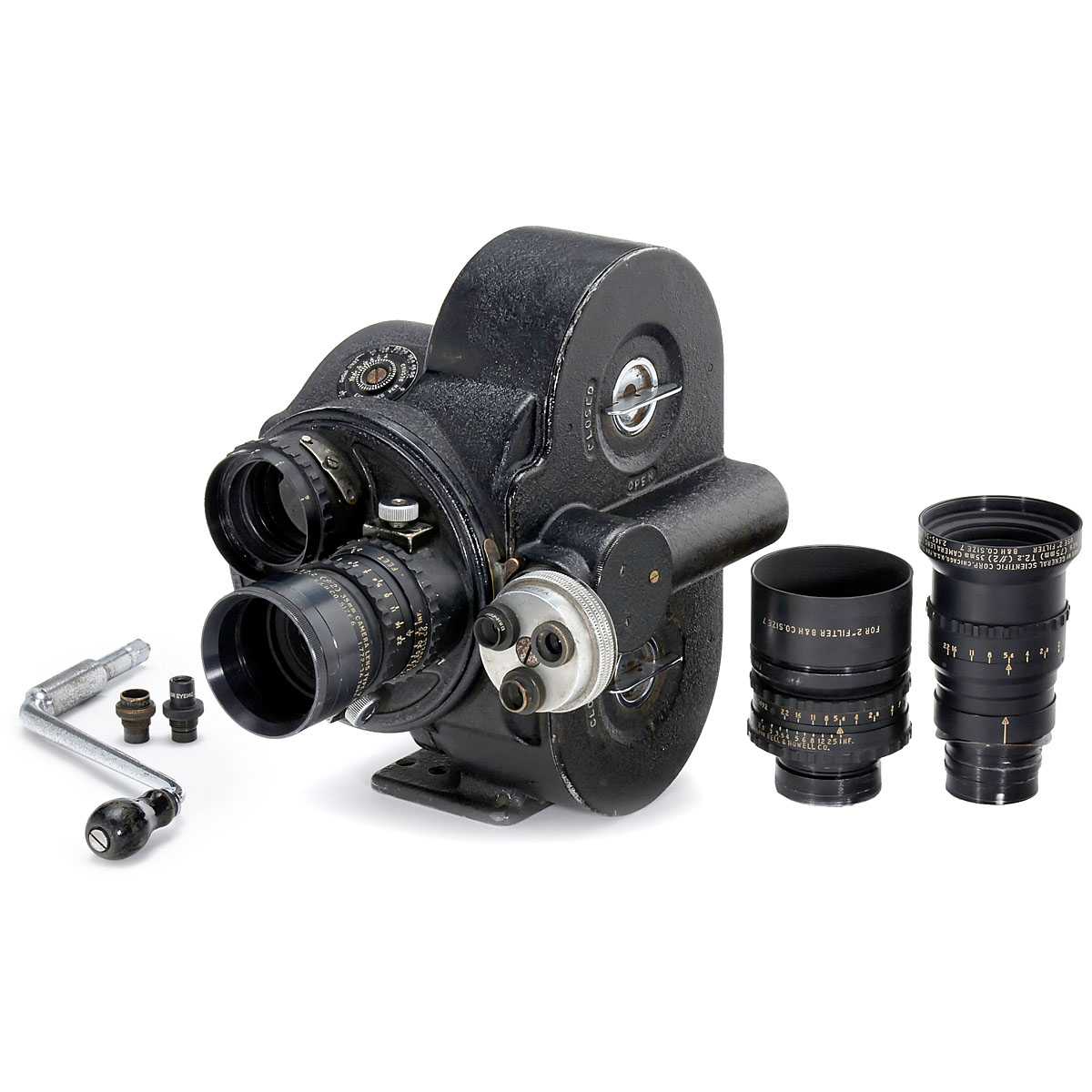 Filmkamera Eyemo 71L, um 1930 Bell & Howell, USA. Nr. 474257, 35mm-Filmkamera für Hand- und