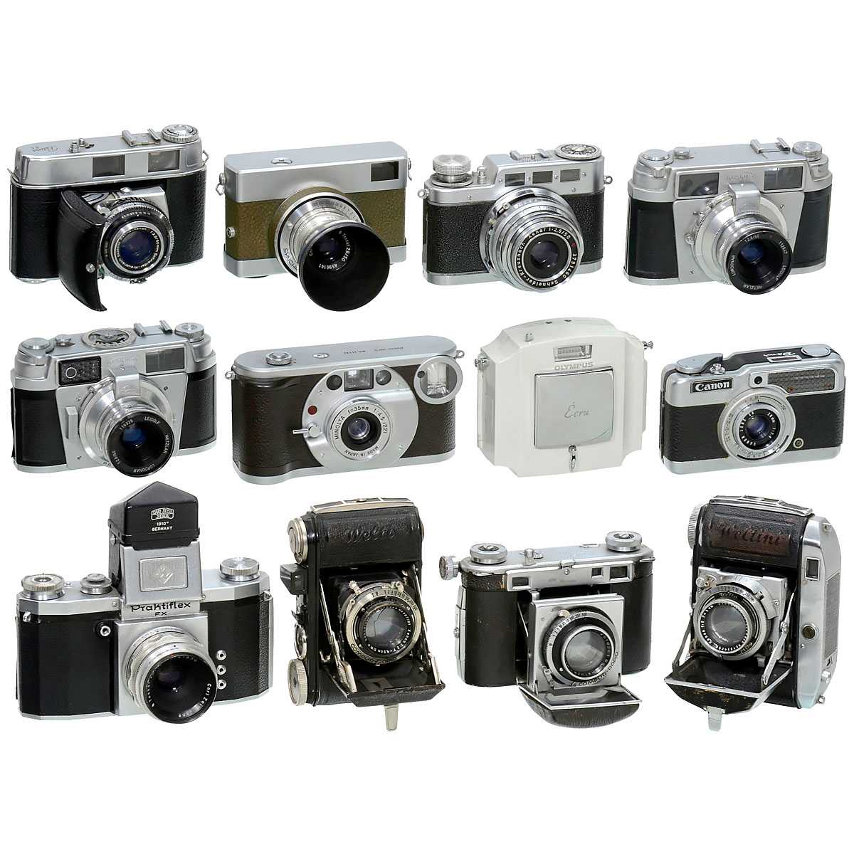 Großes Lot Kleinbildkameras 1) Kodak AG, Retina II C. - 2) Carl Zeiss Jena, Werra I. - 3) Voss, Diax