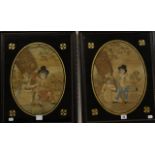 A pair of late George III silkwork pictures of children in rustic settings, circa 1800, one