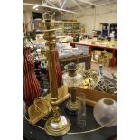 A Victorian oil lamp together with a brass standard lamp, 70cm high approx.