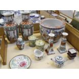 A quantity of Oriental ceramics to include a Japanese jardiniere, a pair of 20th Century Japanese