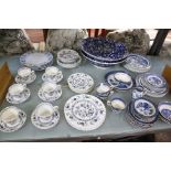 Meakin 'Blue Nordic' pattern tea cups with saucers and plates and a quantity of assorted blue and