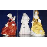 Three Royal Doulton figures 'The Bride'. 'Sandra' and 'Autumn Breeze' (3)