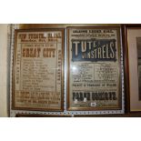 A print of Clifton Suspension Bridge and two 19th Century musical hall posters (3)