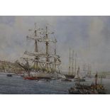 After Frank Shipsides (1908-2005) (Bristol Savages)'The Tall Ships at Dartmouth'Colour printSigned