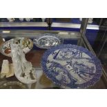 A group of Oriental porcelain to include a Chinese export plate, a blue and white dish and a Blanc